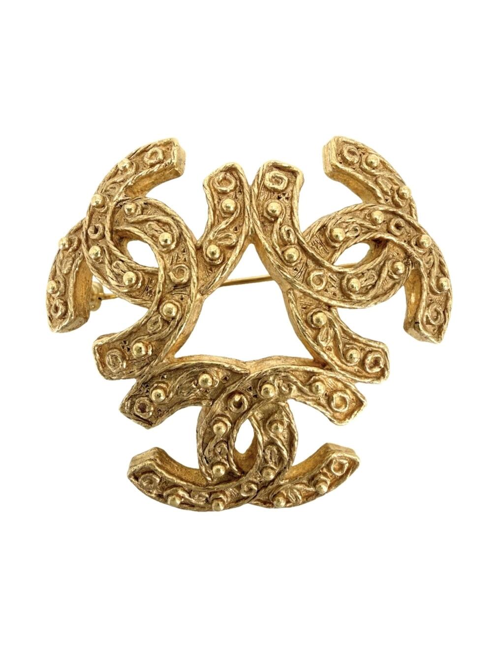 Chanel Cc Logo Brooch Gold-Tone Metal #343257C10B